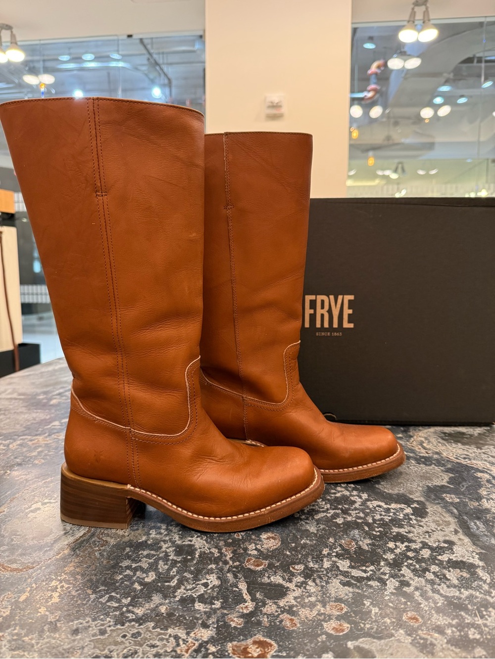 Frye Tall Leather Campus Boots in Saddle